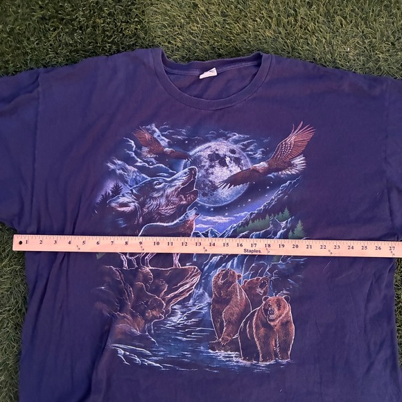 Vintage Men's 3XL Faded Black Nature Scene Wolves Bears Eagles With Full Moon - Picture 8 of 8